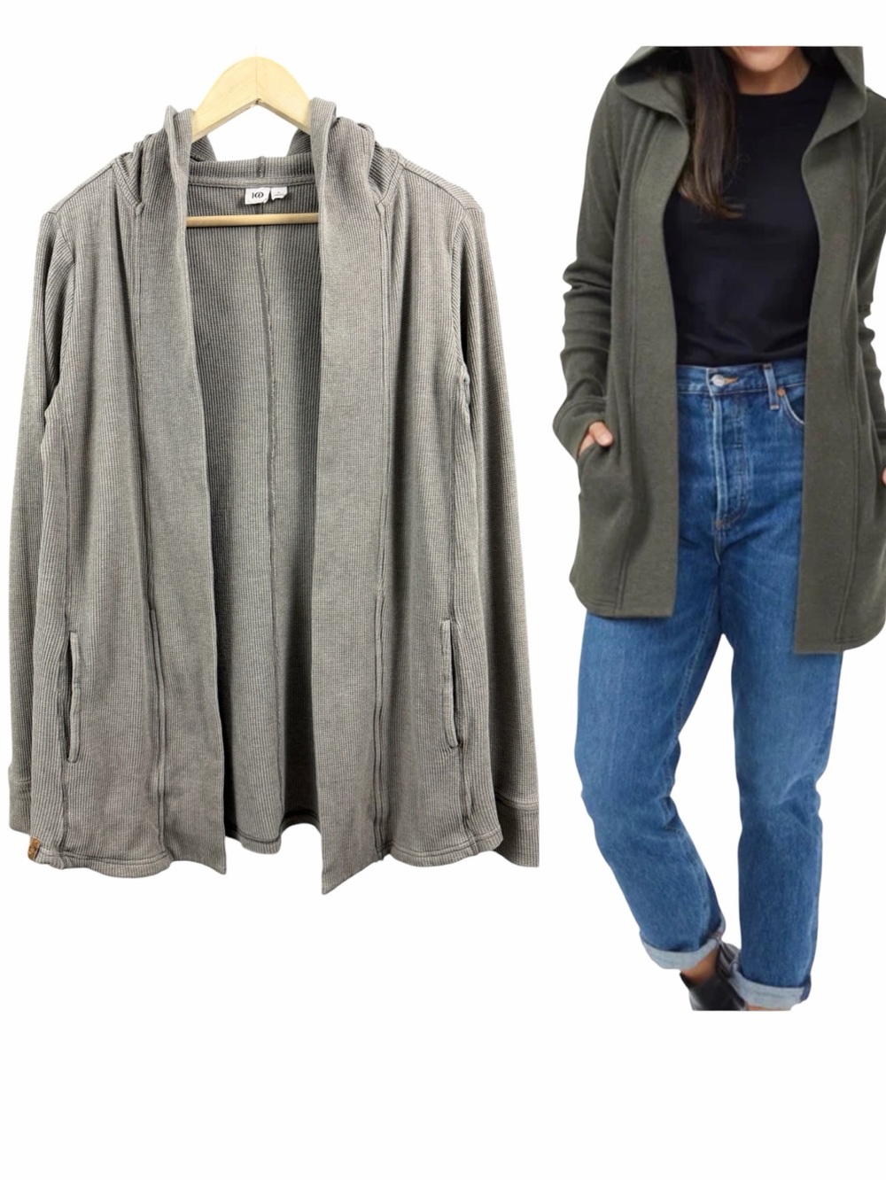 Tentree TreeWaffle Hooded Cardigan Sweater Organic Cotton Blend  Size Small
